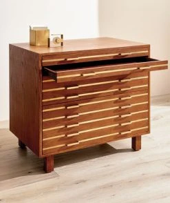 Inline Oak Wood 4-Drawer File Cabinet With Brass Handles -Cb2 Pop Shop InlineBrassFilingCabinetJN19