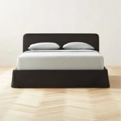 Pullover Slipcover Black Sateen Queen Bed