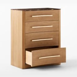 Kingsbury Tall 4-Drawer Curved Oak Wood Dresser With Marble Top -Cb2 Pop Shop KingsburyCrvdMrblChest3QAVSSF22