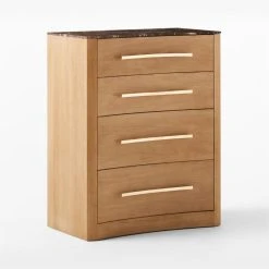 Kingsbury Tall 4-Drawer Curved Oak Wood Dresser With Marble Top -Cb2 Pop Shop KingsburyCrvdMrblChest3QSSF22