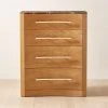 Kingsbury Tall 4-Drawer Curved Oak Wood Dresser With Marble Top