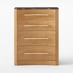 Kingsbury Tall 4-Drawer Curved Oak Wood Dresser With Marble Top -Cb2 Pop Shop KingsburyCrvdMrblChestSOSSF22