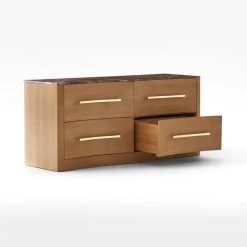 Kingsbury Low 4-Drawer Curved Oak Wood Dresser With Marble Top -Cb2 Pop Shop KingsburyCrvdMrblLwDrssr3QAVSSF22