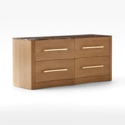 Kingsbury Low 4-Drawer Curved Oak Wood Dresser With Marble Top -Cb2 Pop Shop KingsburyCrvdMrblLwDrssr3QSSF22