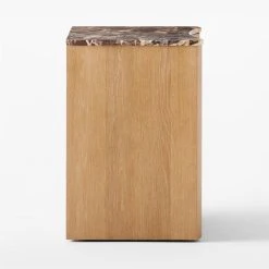 Kingsbury 2-Drawer Curved Oak Wood Nightstand With Marble Top -Cb2 Pop Shop KingsburyCrvdMrblNghtstndSDSSF22