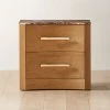 Kingsbury 2-Drawer Curved Oak Wood Nightstand With Marble Top