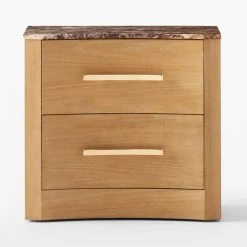 Kingsbury 2-Drawer Curved Oak Wood Nightstand With Marble Top -Cb2 Pop Shop KingsburyCrvdMrblNghtstndSOSSF22