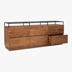 Lawson Low 6-Drawer Wood Dresser With Glass Top -Cb2 Pop Shop LawsonLowDresser3QAVF19