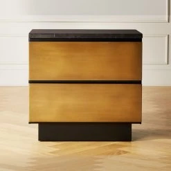 Logan 2-Drawer Brass And Black Marble Nightstand 13 Logan 2-Drawer Brass And Black Marble Nightstand -Cb2 Pop Shop LoganBrsNBlkMrblNghtstndSHF20 1x1