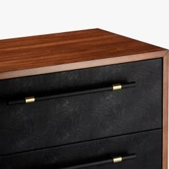 Oberlin 4-Drawer Black Leather And Wood Dresser -Cb2 Pop Shop OberlinLowDresserAV2S18