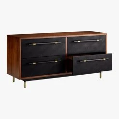 Oberlin 4-Drawer Black Leather And Wood Dresser -Cb2 Pop Shop OberlinLowDresserAVS18