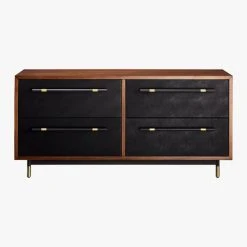 Oberlin 4-Drawer Black Leather And Wood Dresser -Cb2 Pop Shop OberlinLowDresserS18