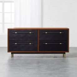 Oberlin 4-Drawer Black Leather And Wood Dresser