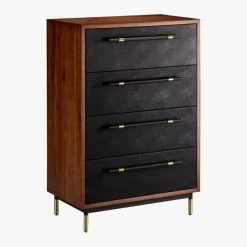 Oberlin Tall 4-Drawer Black Leather And Wood Dresser -Cb2 Pop Shop OberlinTallChest3QFS18