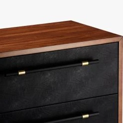 Oberlin Tall 4-Drawer Black Leather And Wood Dresser -Cb2 Pop Shop OberlinTallChestAV2S18