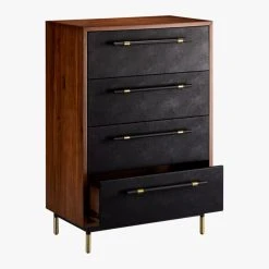 Oberlin Tall 4-Drawer Black Leather And Wood Dresser -Cb2 Pop Shop OberlinTallChestAVS18