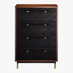 Oberlin Tall 4-Drawer Black Leather And Wood Dresser -Cb2 Pop Shop OberlinTallChestS18