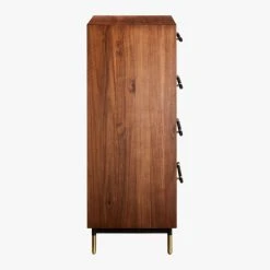 Oberlin Tall 4-Drawer Black Leather And Wood Dresser -Cb2 Pop Shop OberlinTallChestSDS18