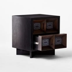 Paseo 2-Drawer Carved Black Oak Wood Nightstand -Cb2 Pop Shop PaseoNightstand3QAVSSF21