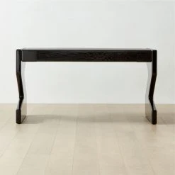 Perno 2-Drawer High-Gloss Black Oak Wood Desk