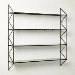 Ponte Black Metal Wall Mount Bookshelf Wide -Cb2 Pop Shop PonteHmrdRdWideBookcaseAV2SHS22