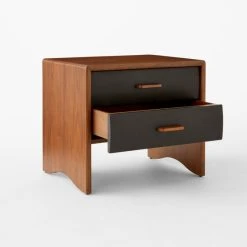 Ralston 2-Drawer Black Leather And Walnut Wood Nightstand -Cb2 Pop Shop RalstonWltNLthNghtstnd3QAVSSS23