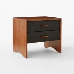 Ralston 2-Drawer Black Leather And Walnut Wood Nightstand -Cb2 Pop Shop RalstonWltNLthNghtstnd3QSSS23