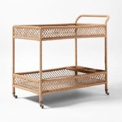 Remo Travertine And Rattan Outdoor Bar Cart -Cb2 Pop Shop RemoBarCart3QBSSS23