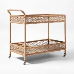 Remo Travertine And Rattan Outdoor Bar Cart -Cb2 Pop Shop RemoBarCart3QSSS23