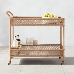 Remo Travertine And Rattan Outdoor Bar Cart -Cb2 Pop Shop RemoBarCartAVSHS23