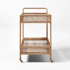 Remo Travertine And Rattan Outdoor Bar Cart -Cb2 Pop Shop RemoBarCartSDSSS23