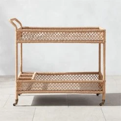 Remo Travertine And Rattan Outdoor Bar Cart