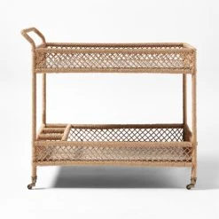 Remo Travertine And Rattan Outdoor Bar Cart -Cb2 Pop Shop RemoBarCartSOSSS23