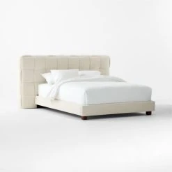 Rorke Ivory White Upholstered Queen Bed -Cb2 Pop Shop RorkeIvoryQBed3QSSS23