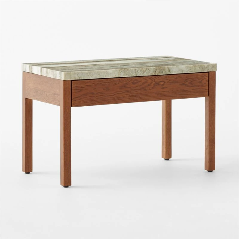 Ryne Oak Wood Nightstand With Marble Top 5 Ryne Oak Wood Nightstand With Marble Top - Image 3