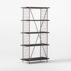 Scala Black Wood Bookshelf With Metal Frame -Cb2 Pop Shop ScalaBkWdOpenBookcase3QBSSS22