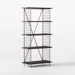 Scala Black Wood Bookshelf With Metal Frame -Cb2 Pop Shop ScalaBkWdOpenBookcase3QSSS22