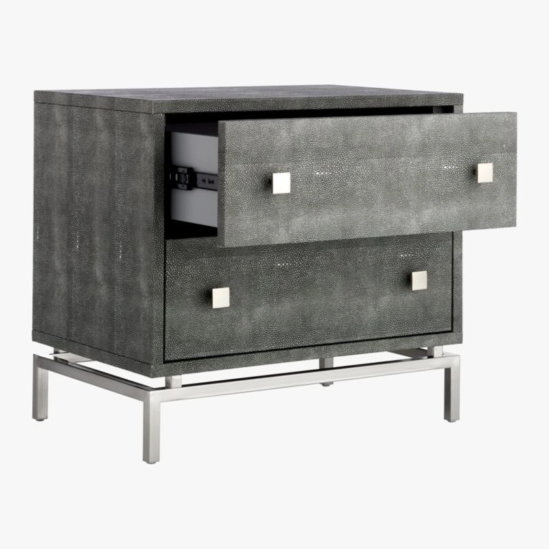 2-Drawer Grey Shagreen Nightstand 8 2-Drawer Grey Shagreen Nightstand - Image 6
