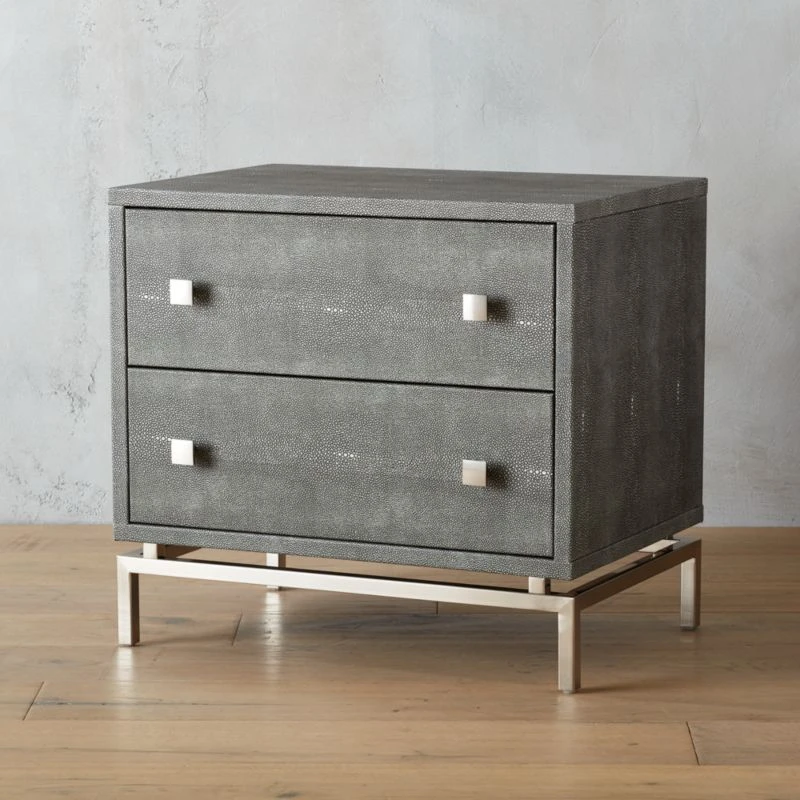 2-Drawer Grey Shagreen Nightstand 3 2-Drawer Grey Shagreen Nightstand