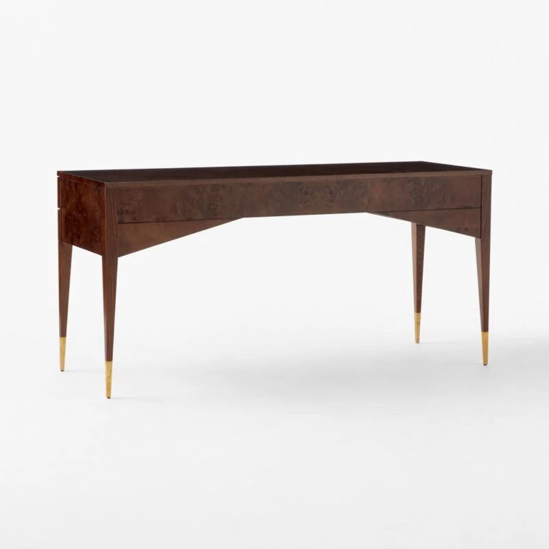 Spillo 2-Drawer Brown Burl Wood Desk 7 Spillo 2-Drawer Brown Burl Wood Desk - Image 5