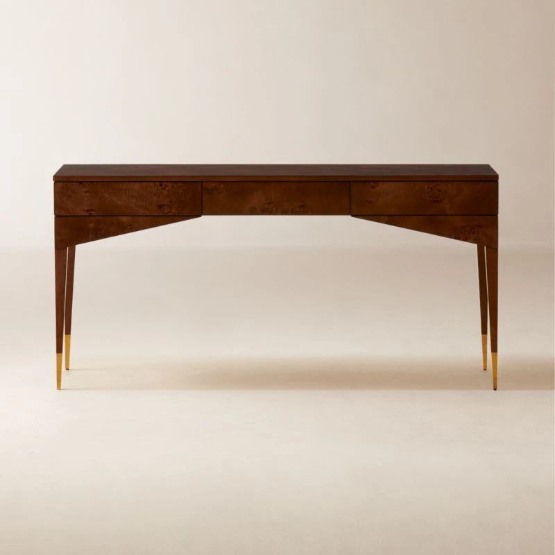 Spillo 2-Drawer Brown Burl Wood Desk 3 Spillo 2-Drawer Brown Burl Wood Desk