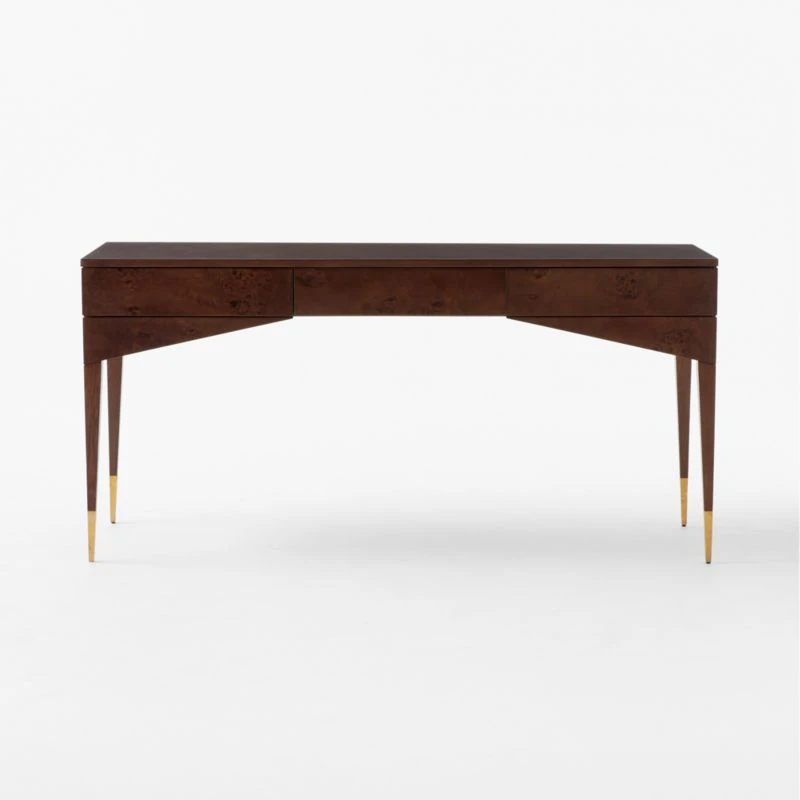 Spillo 2-Drawer Brown Burl Wood Desk 4 Spillo 2-Drawer Brown Burl Wood Desk - Image 2