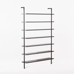 Stairway Wide Black Metal Wall Mount Bookshelf 96'' 10 Stairway Wide Black Metal Wall Mount Bookshelf 96'' -Cb2 Pop Shop Stairway96inWdShelvesBlk3QSSF21