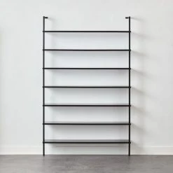 Stairway Wide Black Metal Wall Mount Bookshelf 96''