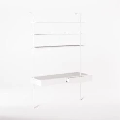 Stairway 2-Drawer White Wall Mount Desk With Shelves 96'' -Cb2 Pop Shop Stairway96inWideDeskWht3QAVSSF21