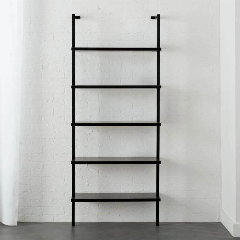 Stairway Black Wall-Mounted Bookcase - 72.5" Height 3 Stairway Black Wall-Mounted Bookcase - 72.5" Height