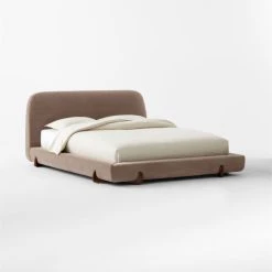 Stivale Light Brown Velvet Queen Bed -Cb2 Pop Shop StivaleMushroomQBed3QSSS23