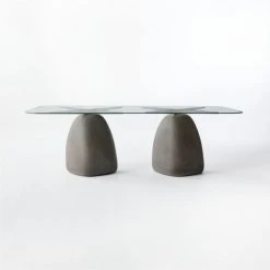 Stone Rectangular Grey Concrete Dining Table With Glass Top -Cb2 Pop Shop StoneGreyTableRect95inSOSSS21
