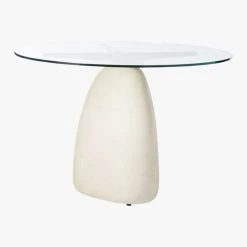 Stone Round White Concrete Dining Table With Glass Top -Cb2 Pop Shop StoneTableRound47in3QS20