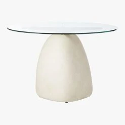 Stone Round White Concrete Dining Table With Glass Top -Cb2 Pop Shop StoneTableRound47inSOS20